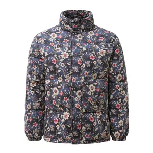 Giubbotto imbottito invernale da uomo a fiori, cappotto casual caldo con collo alto.