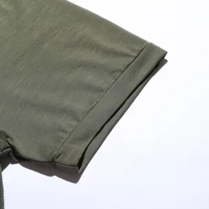 Men's solid color t-shirt sleeve detail, high quality knit fabric, casual summer style.