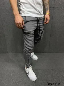 Ανδρικό Γκρι Παντελόνι Φόρμας Slim Fit Αθλητικό Casual Παντελόνι με Φερμουάρ για Γυμναστήριο