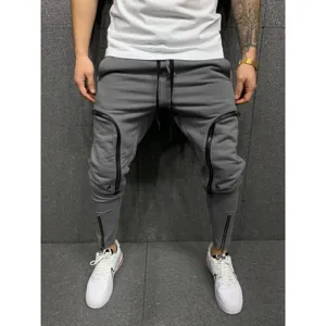 Ανδρική Φόρμα Slim Fit Τσέπες με Φερμουάρ Μανσέτες στον Αστράγαλο Κορδόνι Αθλητικό Casual Παντελόνι Γυμναστηρίου Μείγμα Πολυεστέρα Βαμβακιού