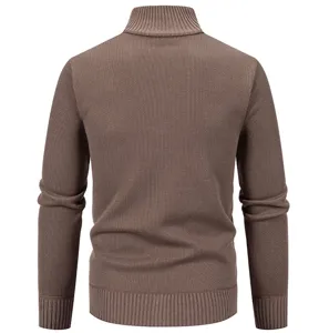 Men's brown stand collar knitted sweater back detail view fashion casual knitwear