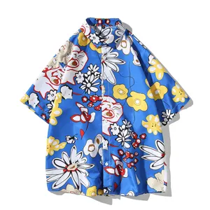 Ανδρικό καλοκαιρινό casual πουκάμισο με floral print κοντομάνικο χαβανέζικο στυλ τοπ