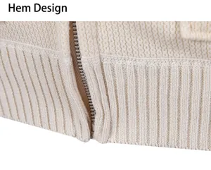 Men's casual knitted cardigan detail sweater zipper closure ribbed hem off-white winter fashion