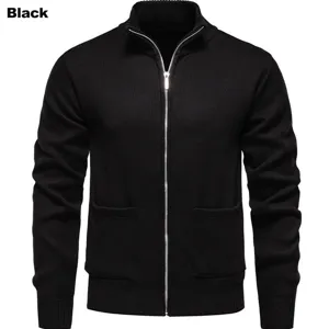 Men's Casual Stand Collar Full Zip Knit Cardigan Sweater Solid Color Long Sleeve Ribbed Trim Fashion Business Urban Tops