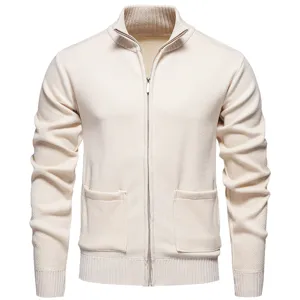 Men's stand collar full zip knitted cardigan sweater casual business outwear winter