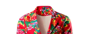 Close-up detail of men traditional floral print casual blazer collar and lining fabric design
