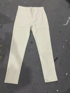 Men's casual slim fit straight trousers in beige, comfortable daily wear detail view.