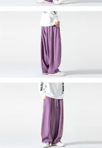 Pantalon ancho de hombre color solido harem informal casual para otonio diario.