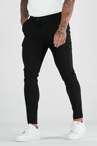 Men's slim fit casual stretch trousers, solid black color, modern styling for daily wear.