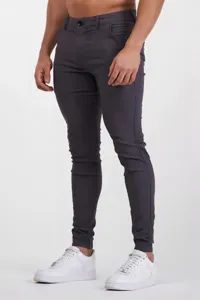 Men's slim fit stretch casual trousers, dark grey breathable slim straight pants for daily.
