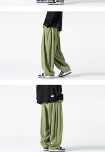Pantalón harems holgado casual de hombre estilo retro japonés, detalles de pantalón liso.