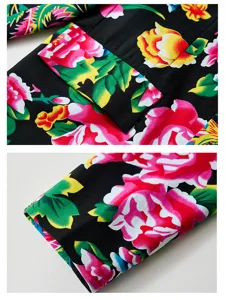 Men's casual blazer fabric detail featuring traditional floral print design for spring and autumn.