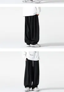 Pantalon ancho de linterna hombre negro estilo vintage japones casual de otoño moda.