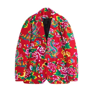Men's Chinese style traditional floral print casual suit jacket blazer coat outerwear streetwear