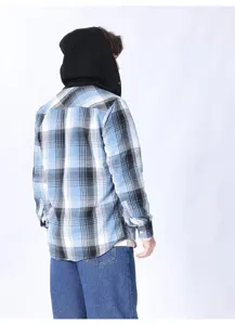 Camicia giacca a quadri flanella maniche lunghe con cappuccio stile casual uomo.