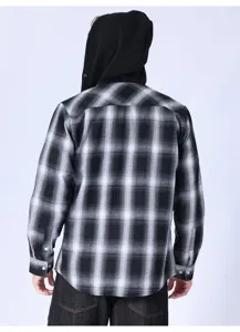 Camicia giacca con cappuccio a quadri manica lunga in flanella casual da uomo stile.
