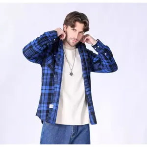 Giacca a Camicia di Flanella Uomo Casual a Manica Lunga Con Cappuccio Plaid Bottoni Retro Cappotto Hoodie Con Tasche