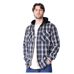 Camicia giacca con cappuccio a quadri in flanella a maniche lunghe casual da uomo.