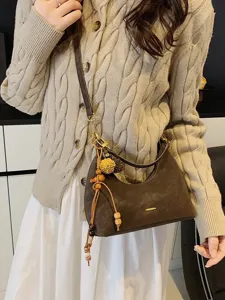 Women Fashion Suede Underarm Bag Casual Commuting Hobo Shoulder Crossbody Bag Solid Color Chic Daily Handbag