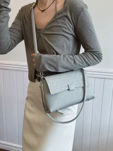 Women's Fashion PU Leather Shoulder Crossbody Bag Geometric Embossed Tote Handbag Casual Daily Commute Bag