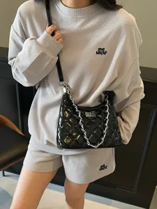 Sac Bandoulière Matelassé avec Chaîne pour Femme en Cuir PU Sac Porté Croisé Classique Losange avec Fermoir