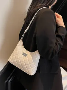 Sac à bandoulière matelassé en cuir verni pour femme avec chaîne, élégant sac à main.