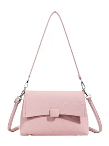 Pink leather shoulder bag for women, stylish crossbody handbag with flap and magnetic closure.