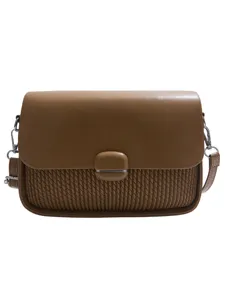 Stylish brown shoulder bag for women, classic flap crossbody PU leather casual daily handbag.