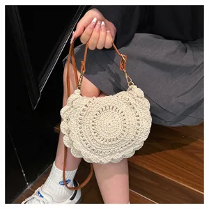 Bolso cruzado de paja tejida a mano para mujer, elegante bolso de playa de verano, beige.