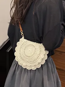 Bolso cruzado de paja de ganchillo hecho a mano para mujer, bolso tejido de playa de verano.