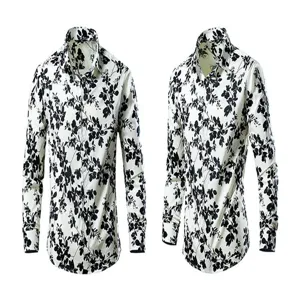 Men's casual long sleeve floral shirt spring autumn fashion cotton button down shirt top