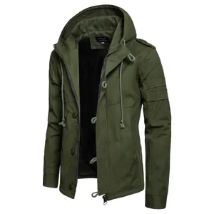 Herren Militär Grün Kapuze Jacke Casual Baumwolle Herbst Winter Oberbekleidung Taschen