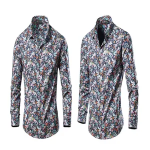 Stylish men's long sleeve floral shirt casual fashion button down printed shirt detail