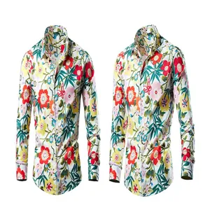 Men's long sleeve floral casual shirt, vibrant colorful print, comfortable fashion top.