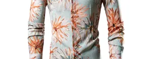 Vue détaillée de la chemise homme à manches longues imprimé floral, style élégant.