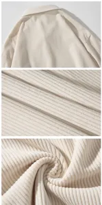 Men corduroy shirt detail view, casual solid color long sleeve lapel jacket fabric close up