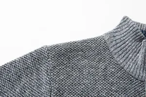Grey knit sweater collar shoulder detail close up texture view fashion casual apparel