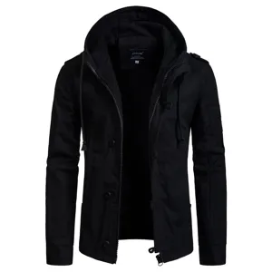 Herren Schwarze Kapuzenjacke Casual Slim Fit Reißverschluss Herbst Winter Warmer Mantel