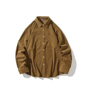 Men's casual vintage solid color long sleeve corduroy shirt jacket spring autumn style