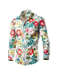Men's long sleeve floral casual shirt, vibrant botanical print design for spring and summer style.