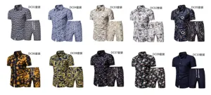 Men's short sleeve shirt and shorts set summer casual printed two piece outfit men wear