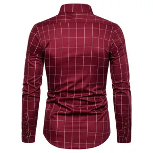Camicia casual a maniche lunghe a quadri bianchi bordeaux classica da uomo elegante