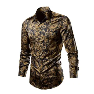 Chemise Hawaïenne Décontractée pour Homme en Polyester Manches Longues Imprimée Léopard Floral Mode Urbaine Homme