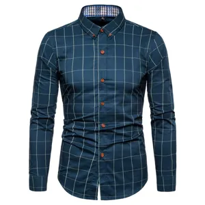 Camicia casual a quadri manica lunga da uomo vestibilità slim colletto classico