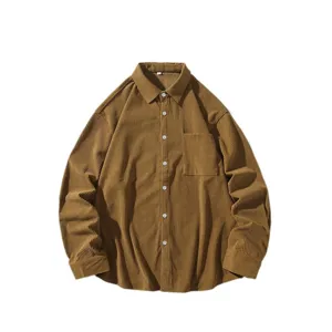 Men Corduroy Long Sleeve Shirt Casual Loose Vintage Solid Color Jacket Outerwear Top