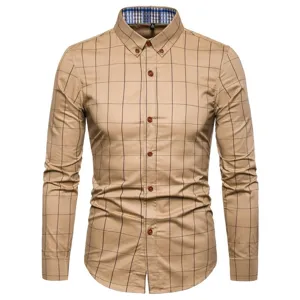 Camicia a quadri uomo manica lunga classica casual kaki camicia elegante da giorno