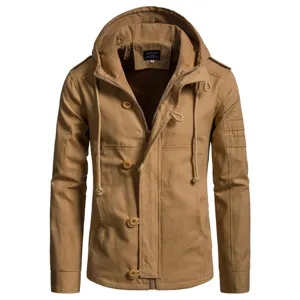 Herren Kapuzenjacke Baumwolle Herbst Winter Freizeitjacke mit Reißverschluss und Taschen