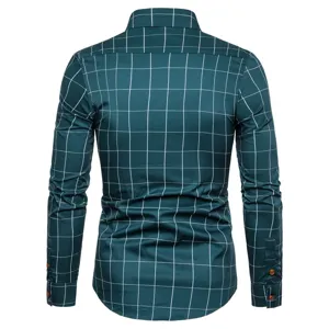 Camicia casual a maniche lunghe da uomo, classico motivo a quadri verde petrolio scuro