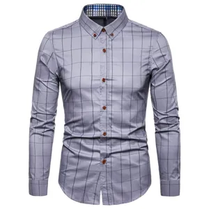 Camicia casual da uomo a maniche lunghe con classico motivo a quadri grigi ed eleganti.