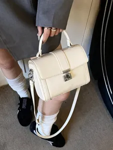 Women white top handle box bag crossbody shoulder bag stylish commuter bag main view